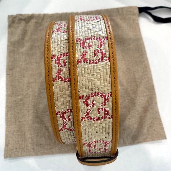 Gucci GG Marmont G Print Raffia Straw Wide Belt 90 Tan Pink Yellow - Picture 6 of 16